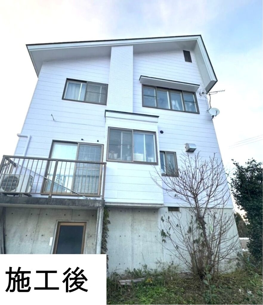 施工後の外観のお写真です。<br />
汚れていた外壁もまるで新築のようなきれいな外観に蘇りました。